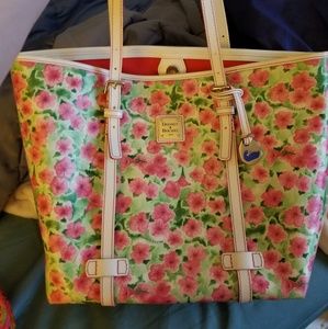 Dooney and Bourke pink petunia flower tote